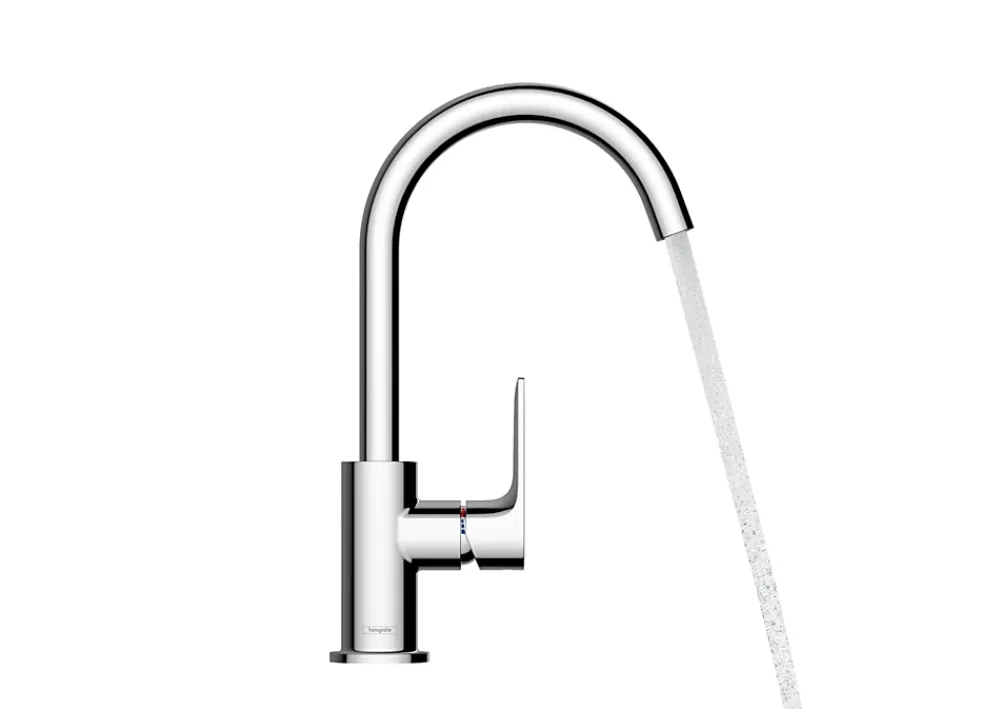 Hansgrohe Mitigeur de lavabo avec bec orientable, tirette et vidage chromé, Rebris E 210