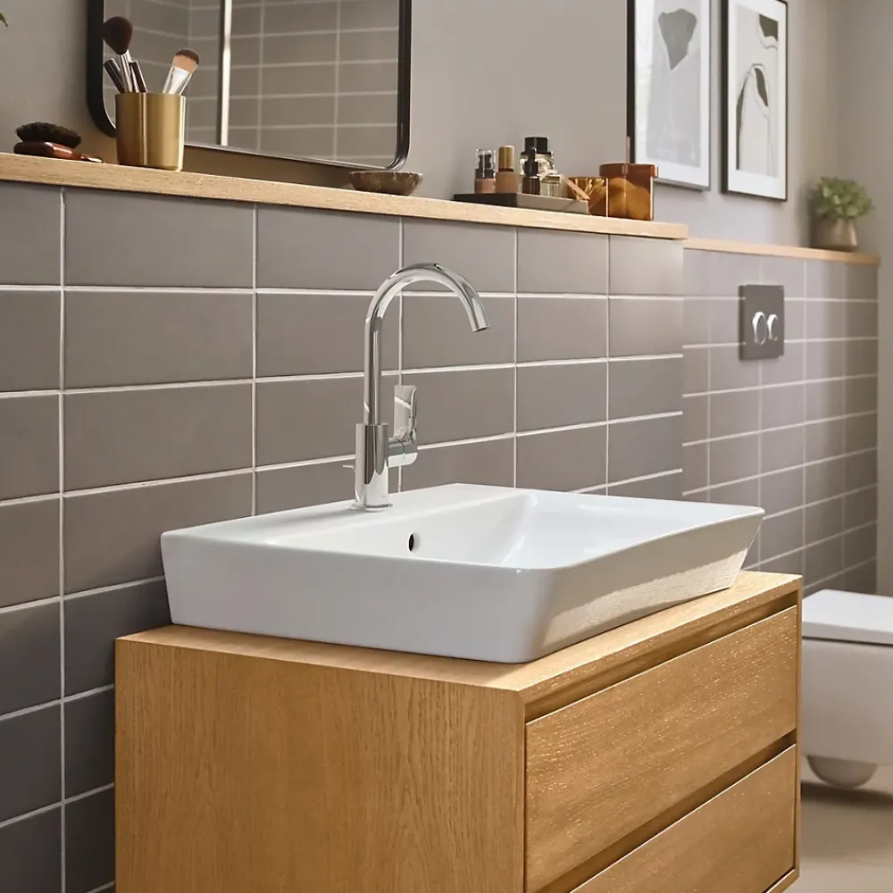 Hansgrohe Mitigeur de lavabo avec bec orientable, tirette et vidage chromé, Rebris E 210