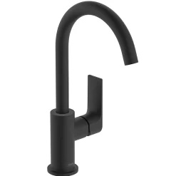 Robinet Lavabo Et Vasque|Hansgrohe Mitigeur de lavabo avec bec orientable, tirette et vidage noir mat, Rebris E 210