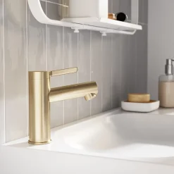 GoodHome Mitigeur de lavabo avec mousseur orientable, taille M, doré, H.14,3 cm, Maza