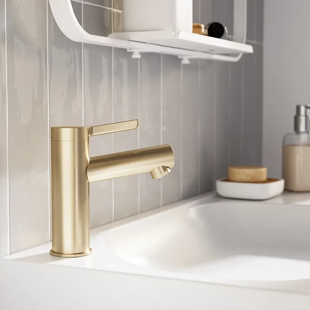 GoodHome Mitigeur de lavabo avec mousseur orientable, taille M, doré, H.14,3 cm, Maza