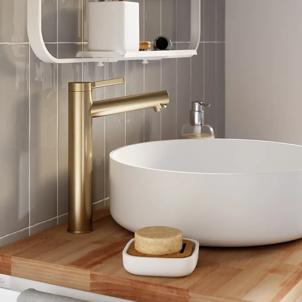 GoodHome Mitigeur de lavabo avec mousseur orientable, taille XL, doré, H.25,7 cm, Maza
