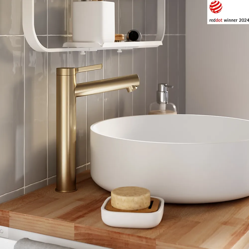GoodHome Mitigeur de lavabo avec mousseur orientable, taille XL, doré, H.25,7 cm, Maza