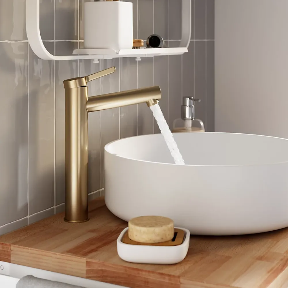 GoodHome Mitigeur de lavabo avec mousseur orientable, taille XL, doré, H.25,7 cm, Maza
