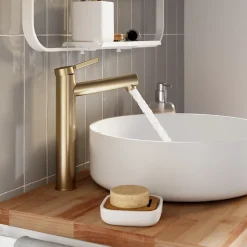 GoodHome Mitigeur de lavabo avec mousseur orientable, taille XL, doré, H.25,7 cm, Maza