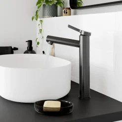 GoodHome Mitigeur de lavabo avec mousseur orientable, taille XL, gun metal, H.25,7 cm, Maza