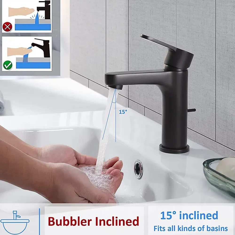 Cecipa Max Mitigeur de lavabo avec Tirette de Vidage, Bonde Incluse, Auralum Max Robinet Salle de Bain Noir Robinetterie en Laiton