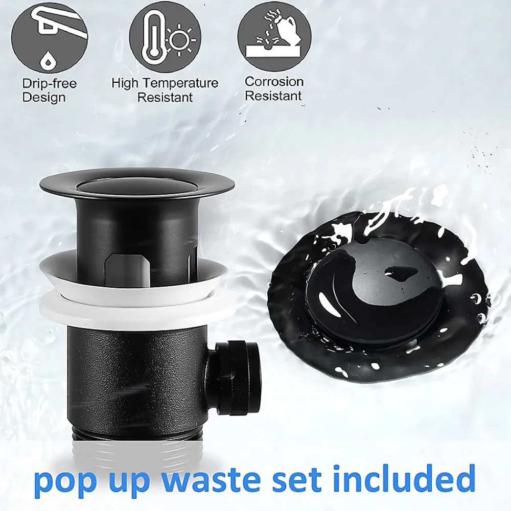 Cecipa Max Mitigeur de lavabo avec Tirette de Vidage, Bonde Incluse, Auralum Max Robinet Salle de Bain Noir Robinetterie en Laiton
