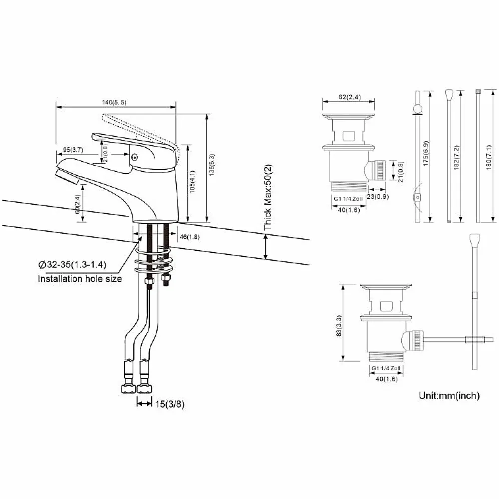 Robinet Lavabo Et Vasque|Auralum Max Mitigeur de lavabo avec Tirette de Vidage, Bonde Incluse, Robinet Salle de Bain Chromé Robinetterie en Laiton