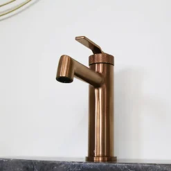 Robinet Lavabo Et Vasque|Essebagno Mitigeur de lavabo bas cuivre brossé Molette
