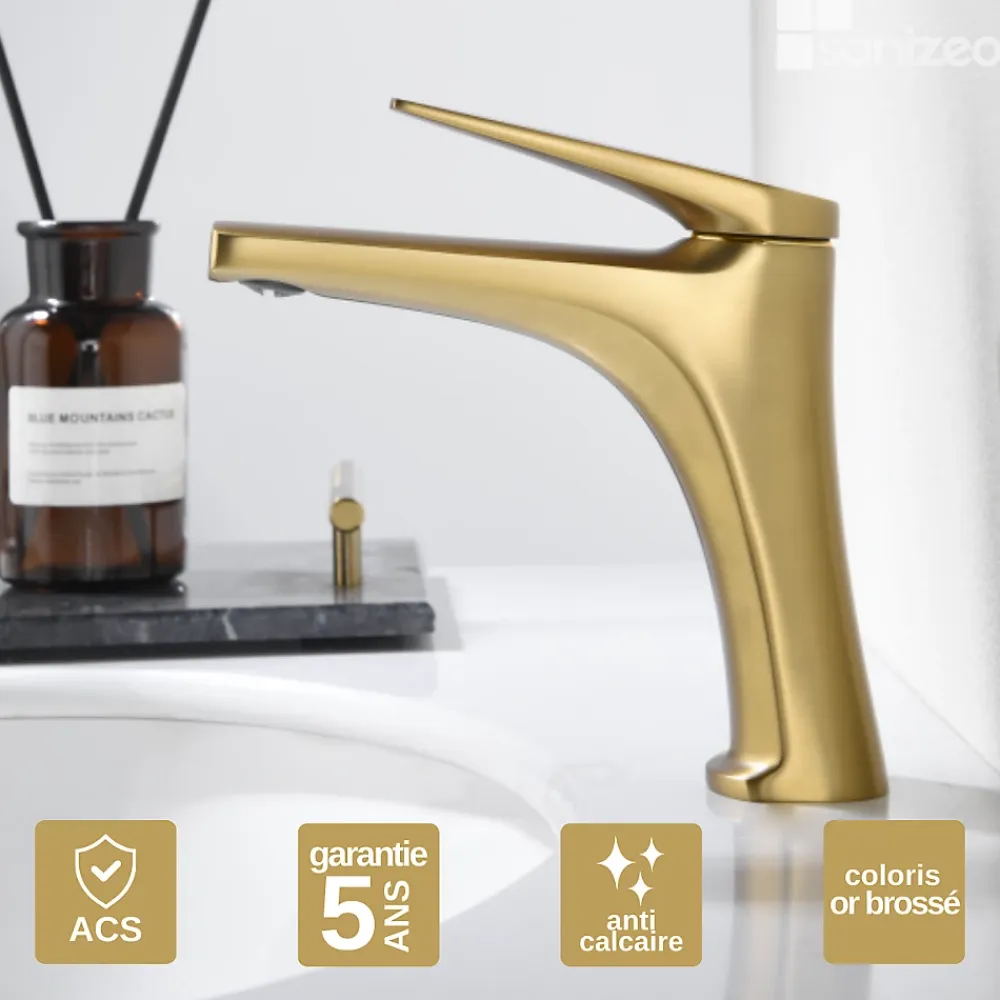 Robinet Lavabo Et Vasque|Imex Mitigeur de Lavabo Bec Bas Anti-Calcaire Or Brossé DELOS BDD055-1OC