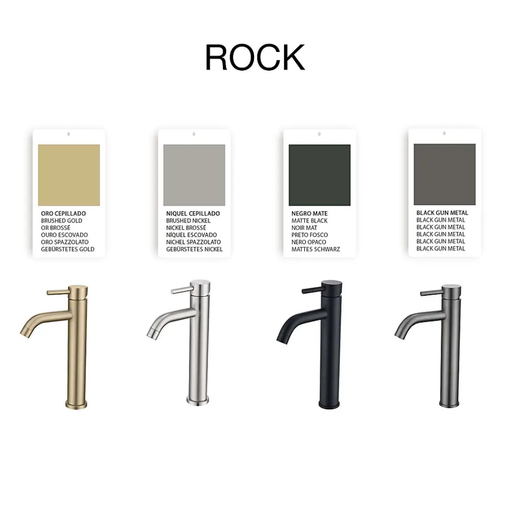 Poalgi Mitigeur de lavabo bec haut SKY BATH or brossé PVD Inox S304 série Rock
