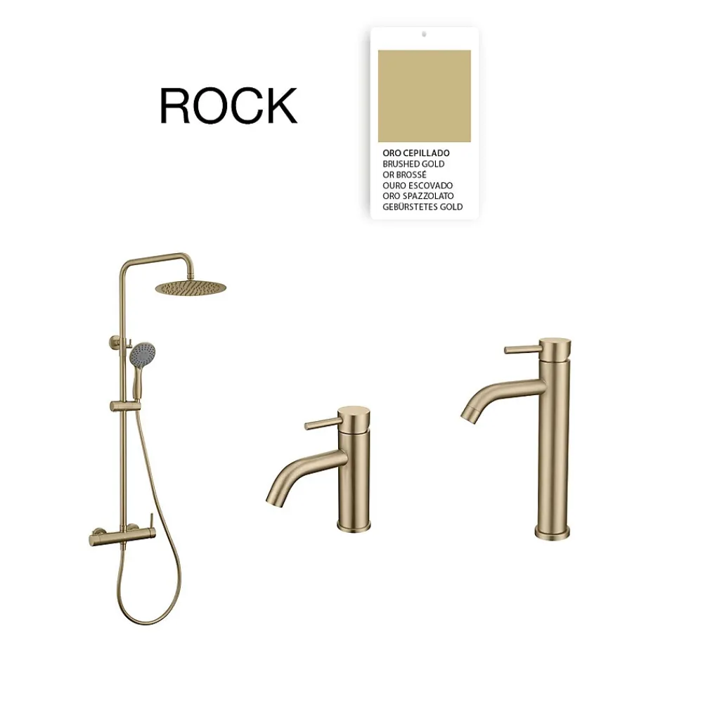 Poalgi Mitigeur de lavabo bec haut SKY BATH or brossé PVD Inox S304 série Rock