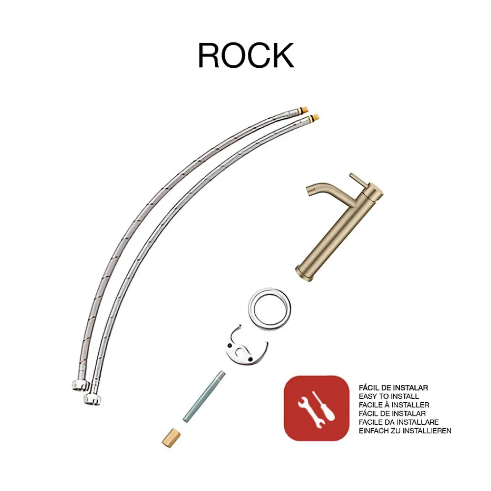 Poalgi Mitigeur de lavabo bec haut SKY BATH or brossé PVD Inox S304 série Rock
