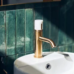 Robinet Lavabo Et Vasque|Essebagno Mitigeur de lavabo cuivre et marbre blanc Manopola