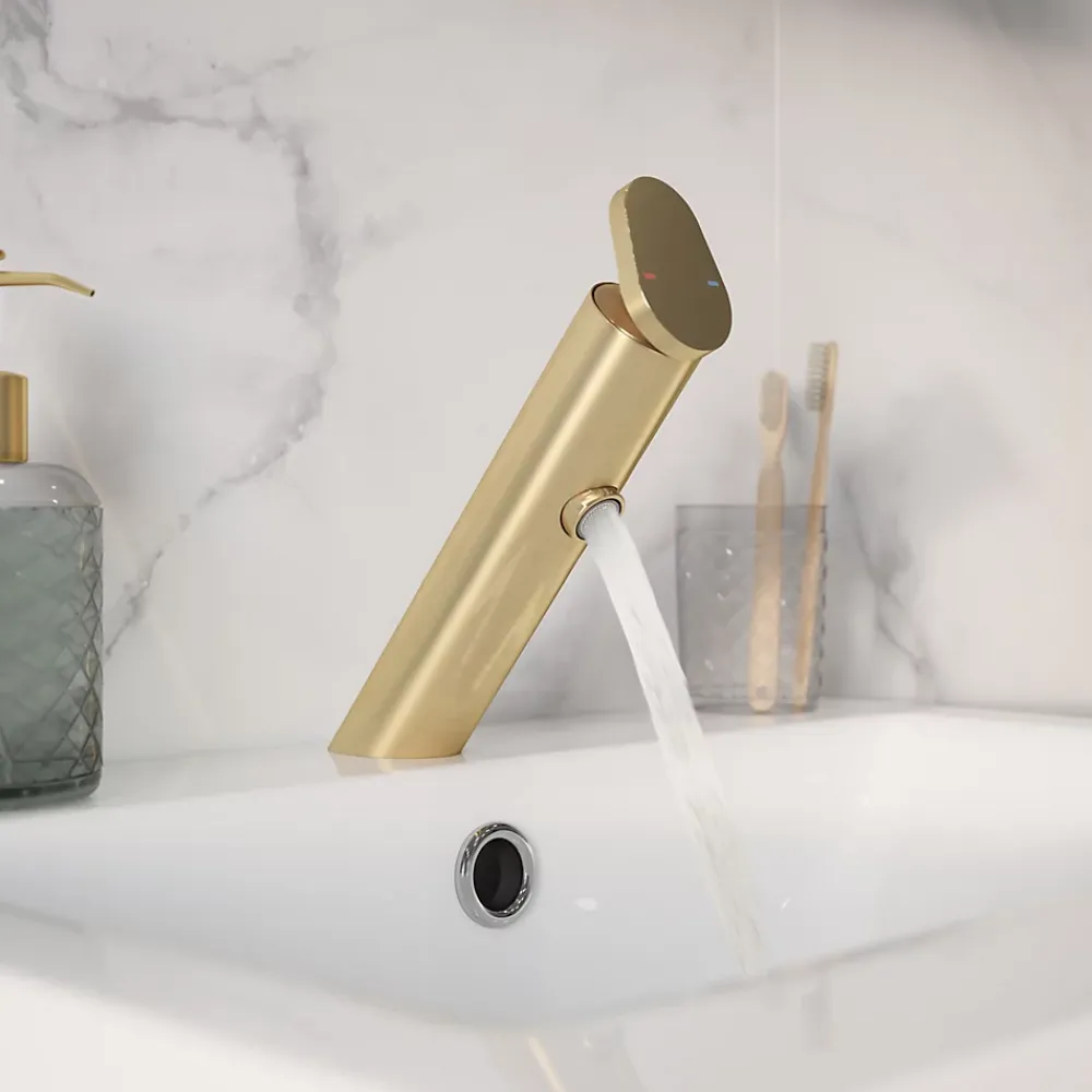 Robinet Lavabo Et Vasque|GoodHome Mitigeur de lavabo doré brossé Nyasa