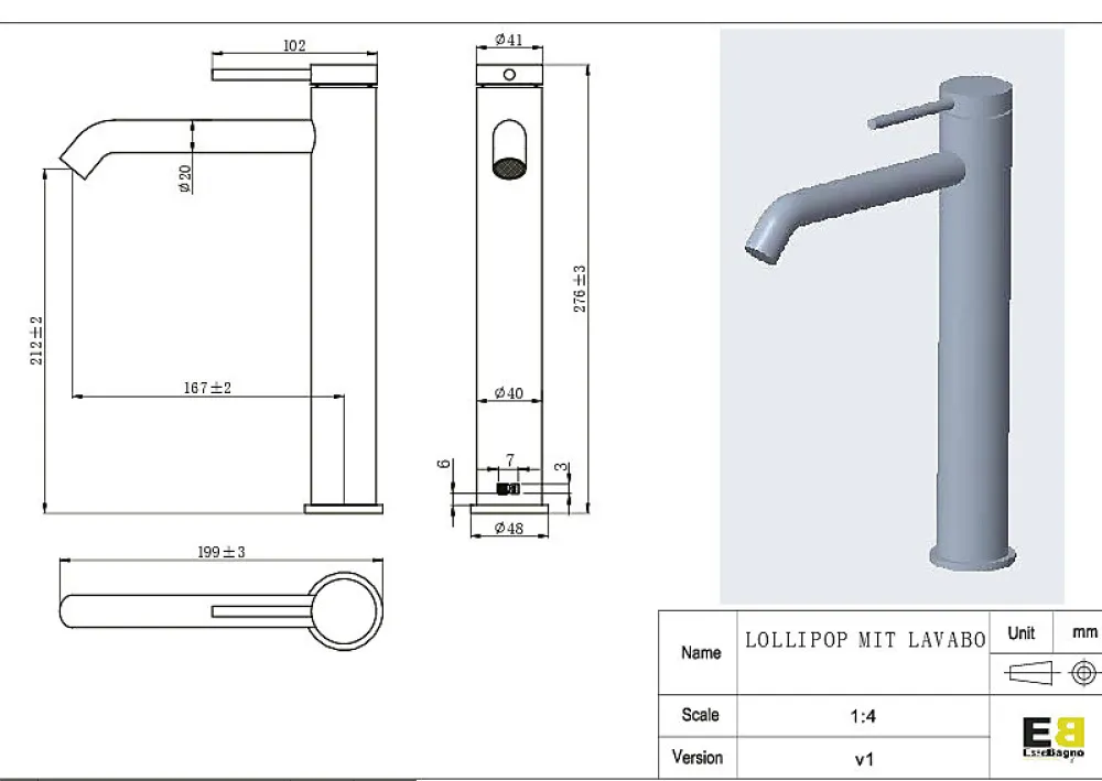 Essebagno Mitigeur de lavabo facon inox Lollipop