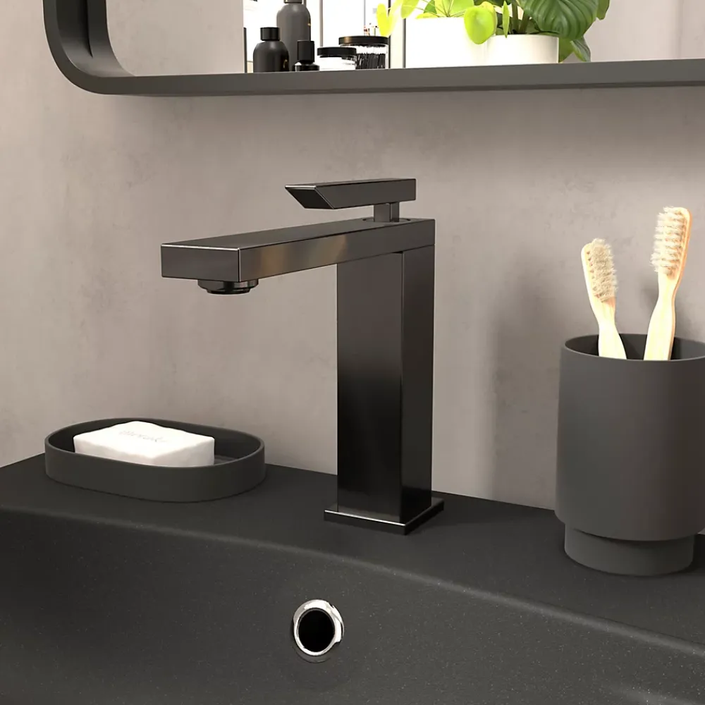 Robinet Lavabo Et Vasque|GoodHome Mitigeur de lavabo H.17,4 cm, gun metal, Kolima