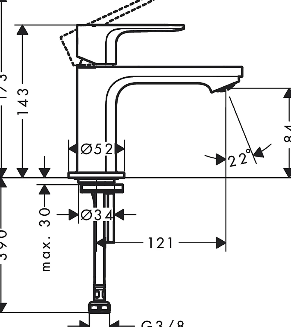 Hansgrohe Mitigeur de lavabo Rebris E 80 pour lave-mains sans tirette ni vidage chromé