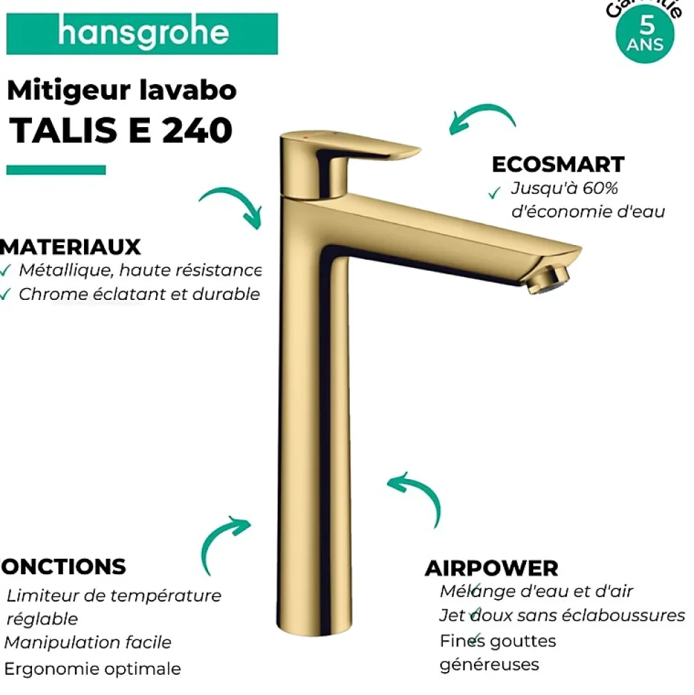 Hansgrohe Mitigeur de lavabo Talis E 240 aspect doré poli