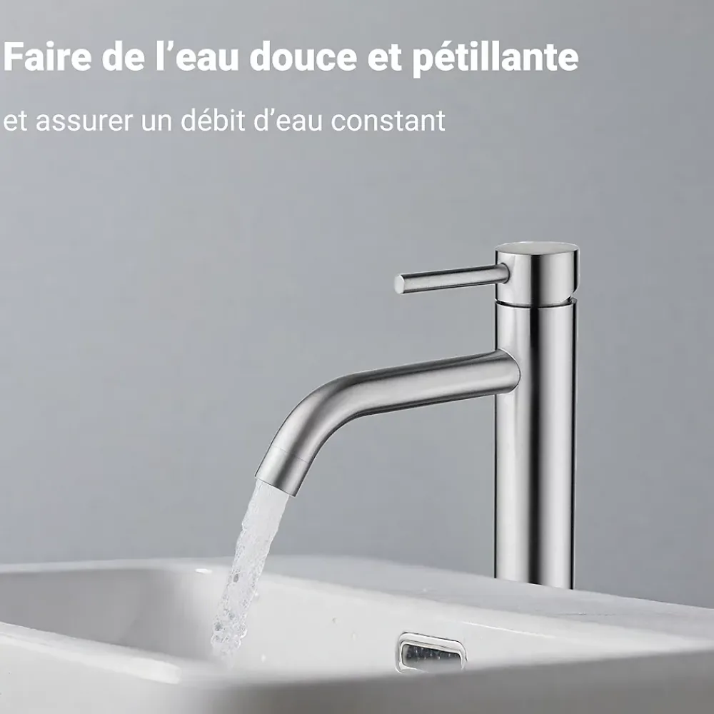 Robinet Lavabo Et Vasque|AICA Sanitaire Mitigeur de lavabo haut, acier inoxydable 304 brossé argenté, mixte froid/chaud