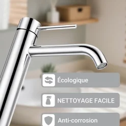 Robinet Lavabo Et Vasque|AICA Sanitaire Mitigeur de lavabo haut, chromé, monocommande, mixte froid/chaud