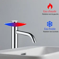Robinet Lavabo Et Vasque|AICA Sanitaire Mitigeur de lavabo haut, chromé, monocommande, mixte froid/chaud