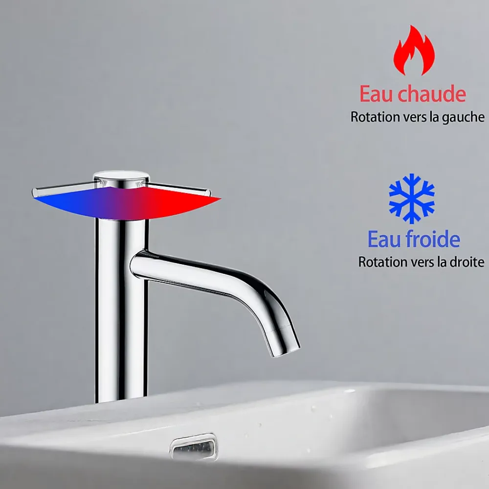 Robinet Lavabo Et Vasque|AICA Sanitaire Mitigeur de lavabo haut, chromé, monocommande, mixte froid/chaud