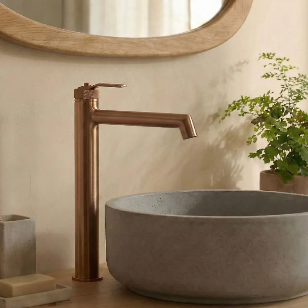 Robinet Lavabo Et Vasque|Essebagno Mitigeur de lavabo haut cuivre brossé Molette