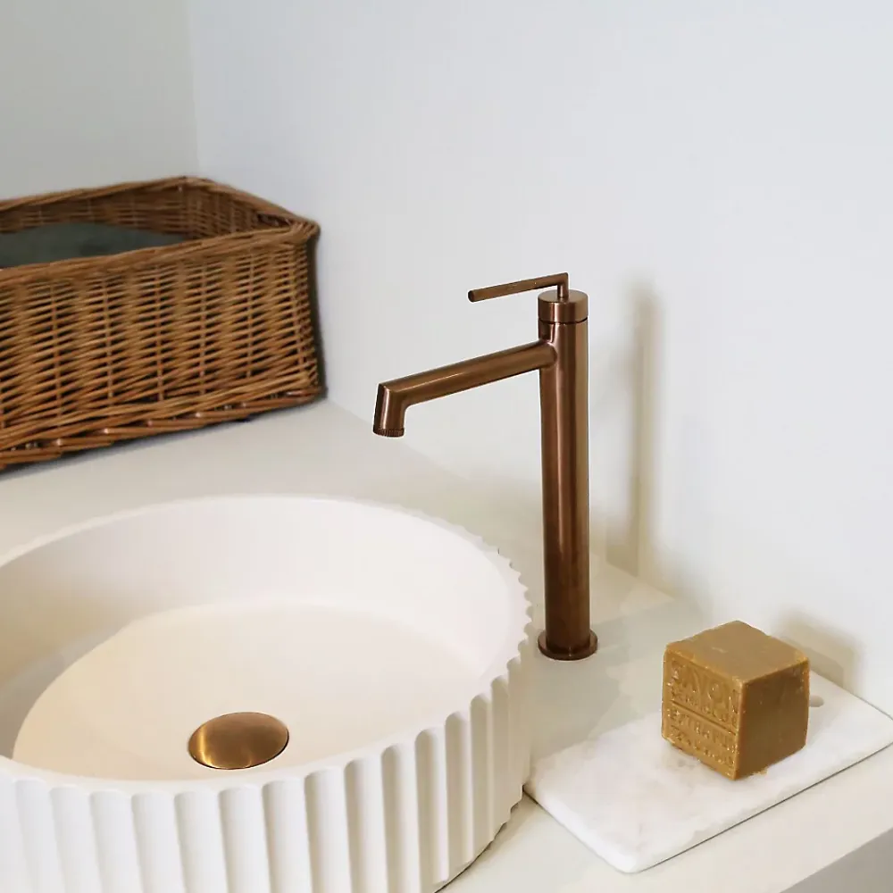 Robinet Lavabo Et Vasque|Essebagno Mitigeur de lavabo haut cuivre brossé Portofino