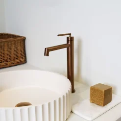 Robinet Lavabo Et Vasque|Essebagno Mitigeur de lavabo haut cuivre brossé Portofino