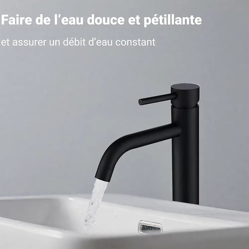 Robinet Lavabo Et Vasque|AICA Sanitaire Mitigeur de lavabo haut, noir, monocommande, acier inoxydable, mixte froid/chaud