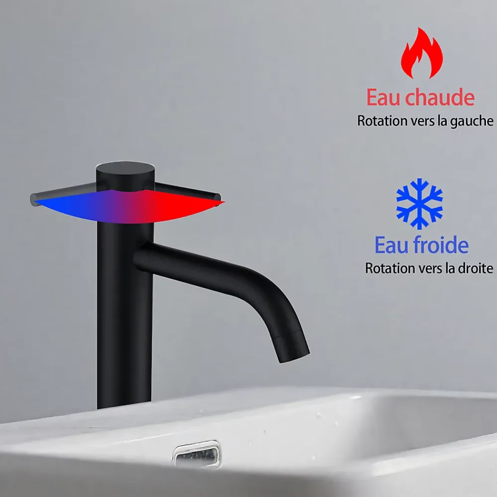 Robinet Lavabo Et Vasque|AICA Sanitaire Mitigeur de lavabo haut, noir, monocommande, acier inoxydable, mixte froid/chaud