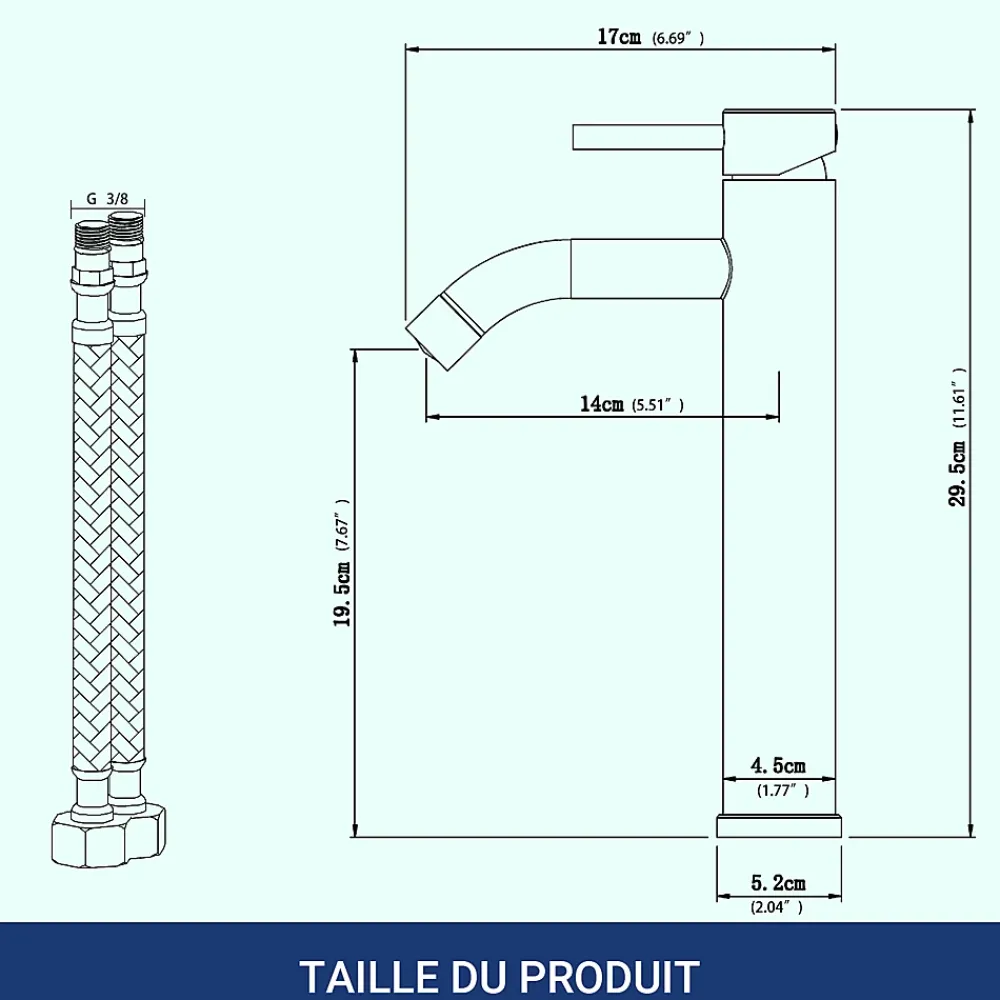Robinet Lavabo Et Vasque|AICA Sanitaire Mitigeur de lavabo haut, noir, monocommande, acier inoxydable, mixte froid/chaud
