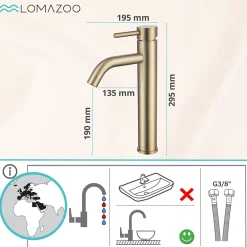 Lomazoo Mitigeur de lavabo doré Midas
