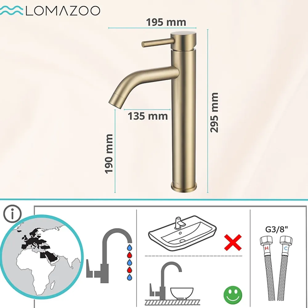 Lomazoo Mitigeur de lavabo doré Midas