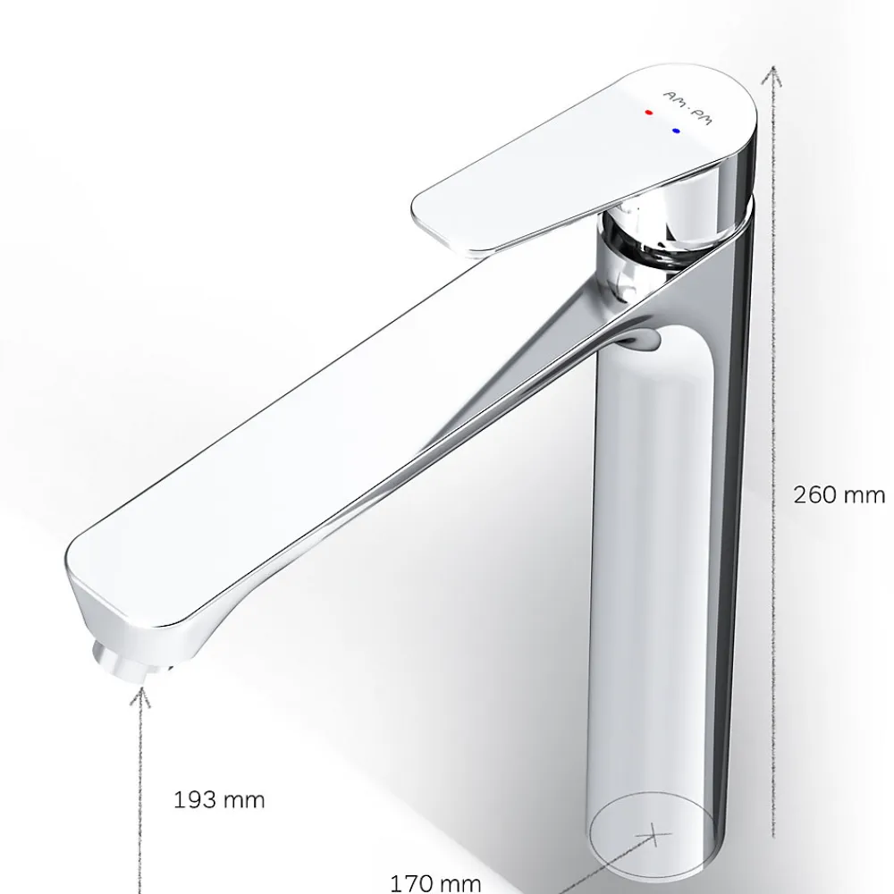 Am.Pm Europe Mitigeur de lavabo Mitigeur Salle de Bain Robinet de lavabo, Chromé, taille L, FTA92000 AM.PM