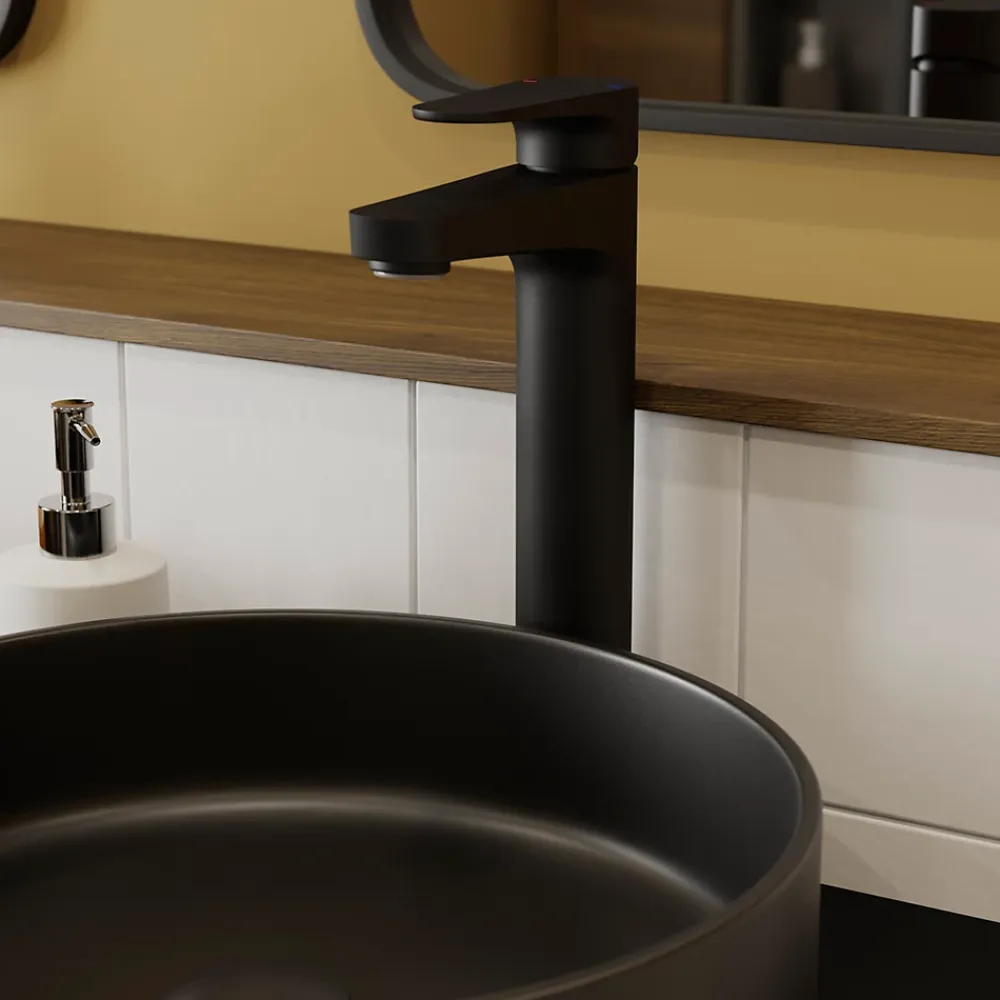 GoodHome Mitigeur de lavabo noir Cavally XL