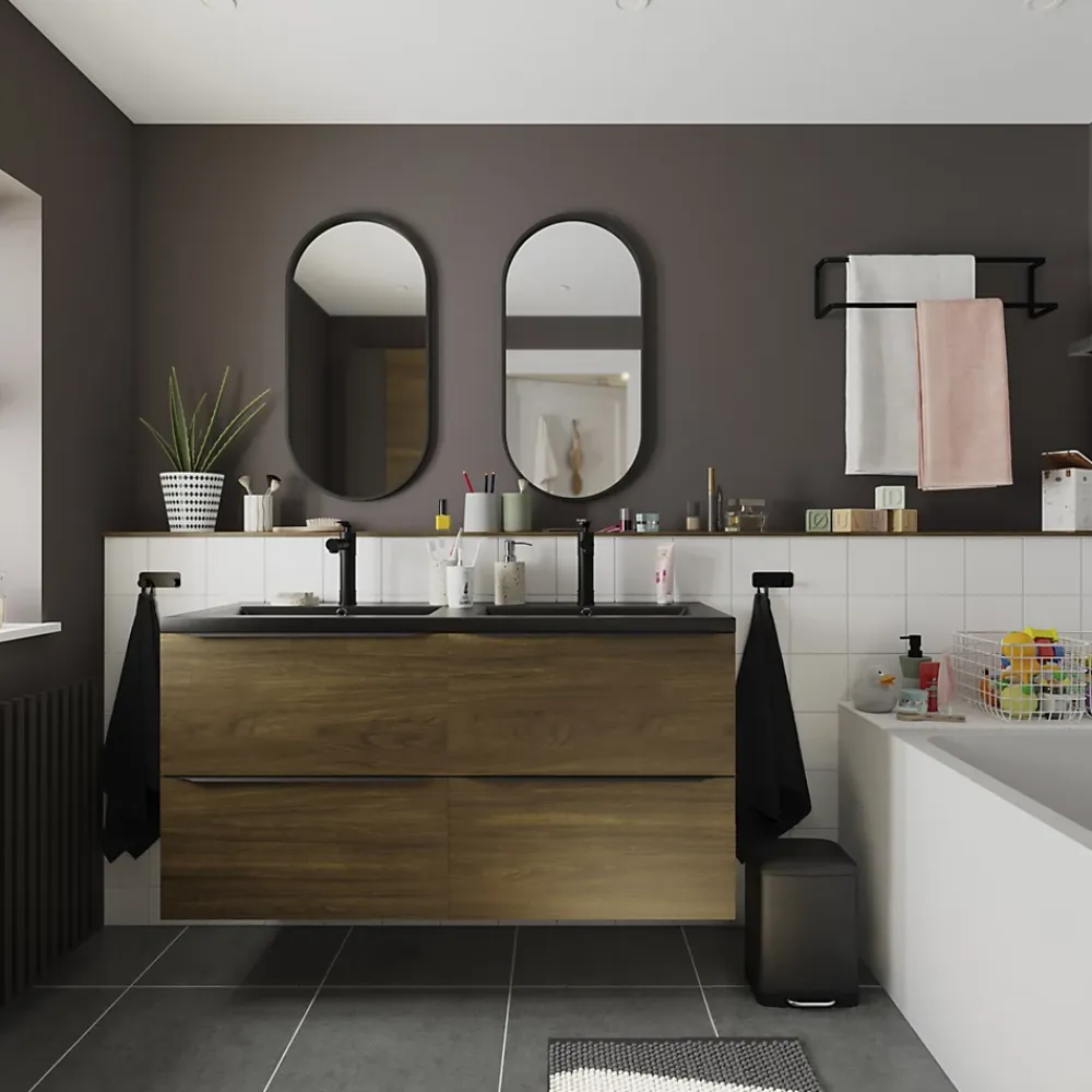 Robinet Lavabo Et Vasque|GoodHome Mitigeur de lavabo noir Sauga