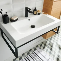 Robinet Lavabo Et Vasque|GoodHome Mitigeur de lavabo noir taille M avec bonde clic-clac, Cavally