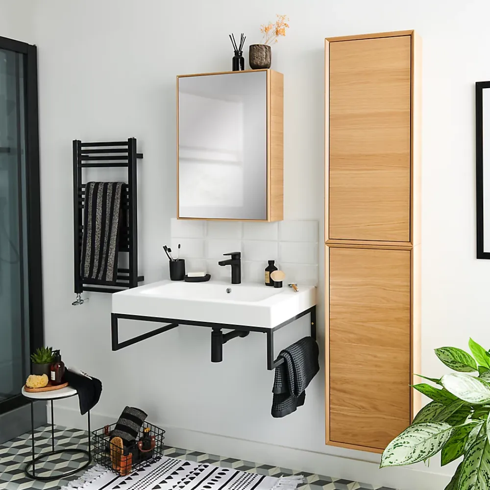 Robinet Lavabo Et Vasque|GoodHome Mitigeur de lavabo noir taille M avec bonde clic-clac, Cavally