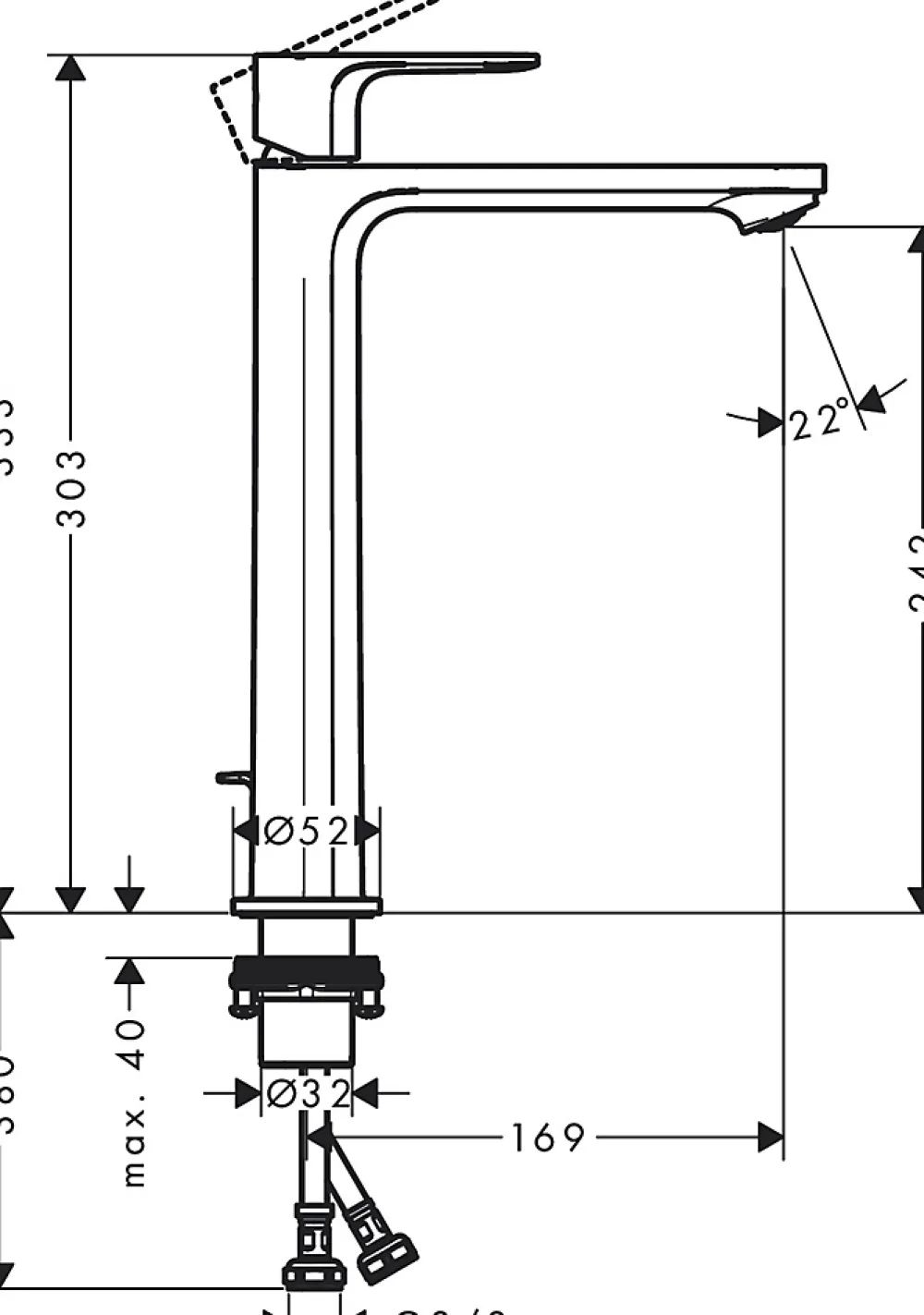 Hansgrohe Mitigeur de lavabo pour vasque à poser avec tirette et vidage chromé, Rebris E 240 CoolStart