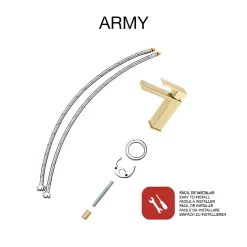 Robinet Lavabo Et Vasque|Poalgi Mitigeur de lavabo SKY BATH or brossé PVD Inox S304 série Army