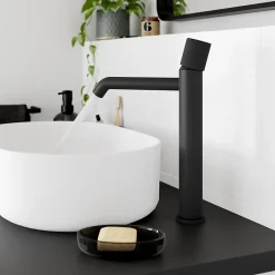 Robinet Lavabo Et Vasque|GoodHome Mitigeur de lavabo XL, noir, Levanna