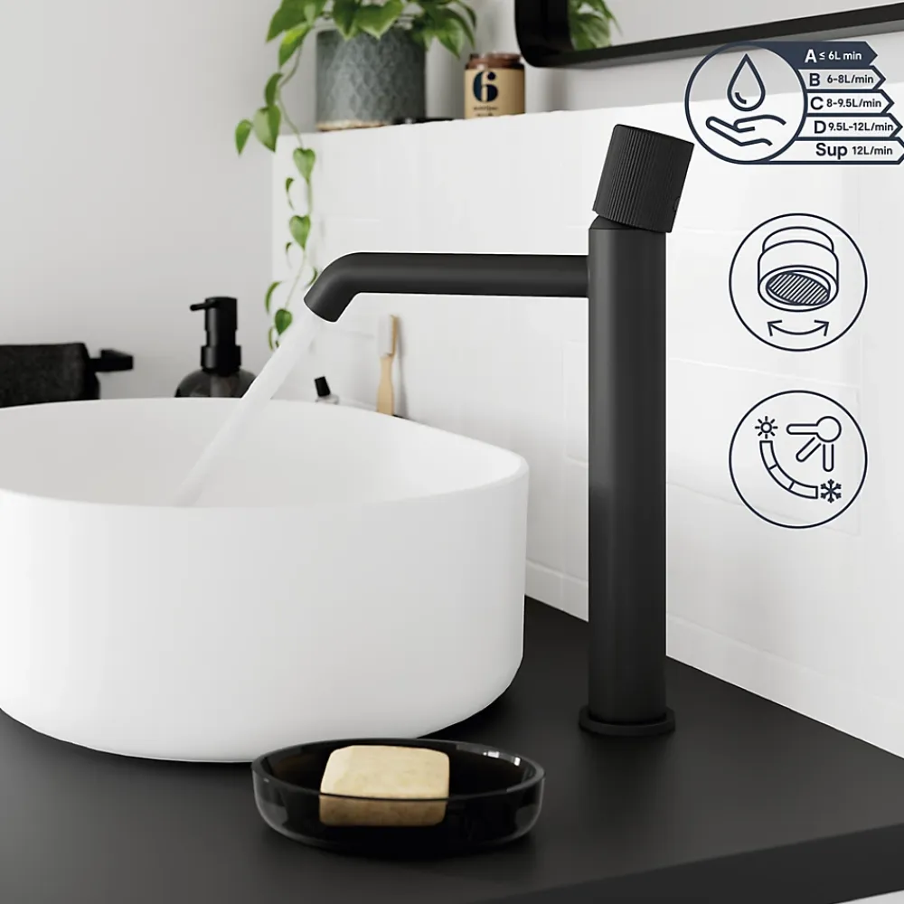 Robinet Lavabo Et Vasque|GoodHome Mitigeur de lavabo XL, noir, Levanna