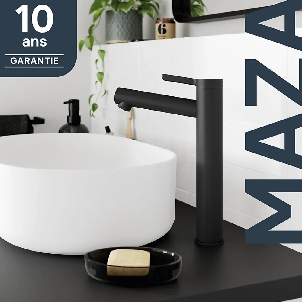 Robinet Lavabo Et Vasque|GoodHome Mitigeur de lavabo XL, noir mat, Maza