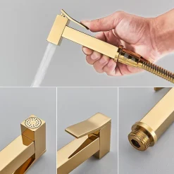 Robinet De Bidet|Signature Mitigeur Doré Encastré pour WC - Douchette Ergonomique, Résistante à la Corrosion, Installation Murale Discrète en Laiton Massif