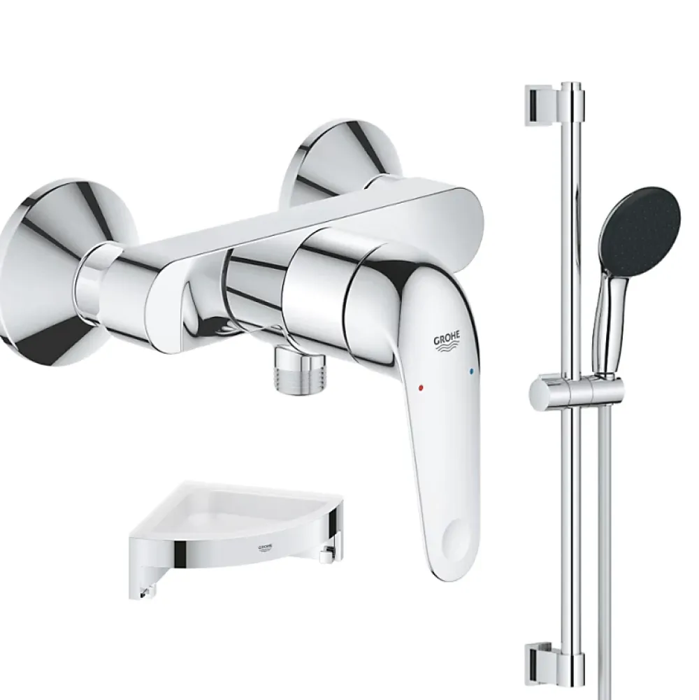 Colonne De Douche Mécanique|Grohe Mitigeur douche mécanique Swift 2023 + Ensemble de douche 2 jets avec barre + Tablette de douche d'angle