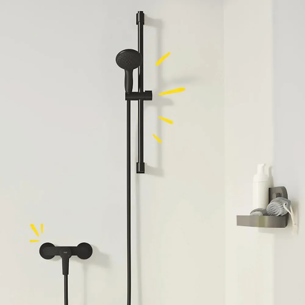 Colonne De Douche Mécanique|Grohe Mitigeur douche mécanique start Black + Ensemble de douche 2 jets avec barre Noir + Panier douche