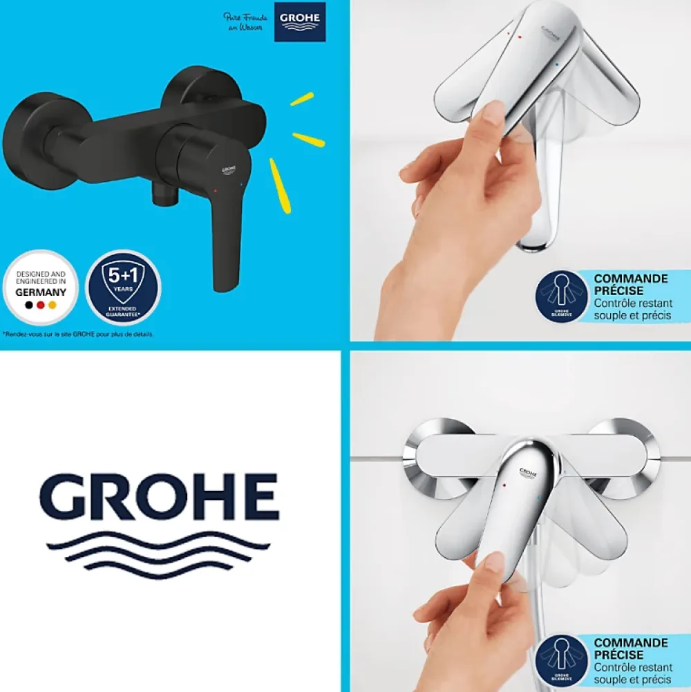 Colonne De Douche Mécanique|Grohe Mitigeur douche mécanique start Black + Ensemble de douche 2 jets avec barre Noir + Panier douche